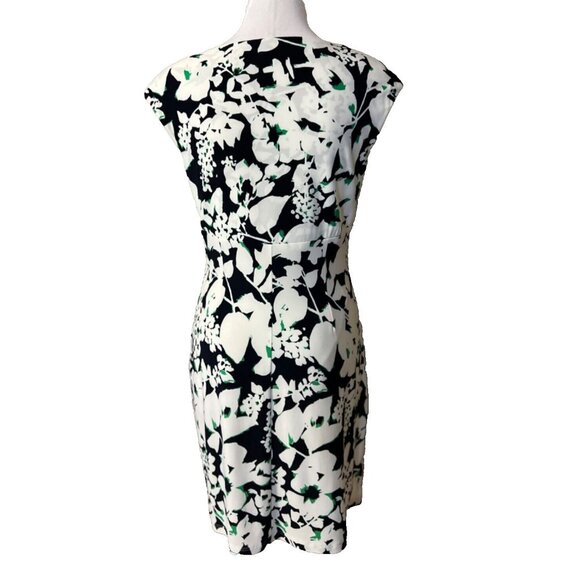 Ralph Lauren Dress 10 Black Green White Washable Stretch Sheath Summer Print - Picture 4 of 8